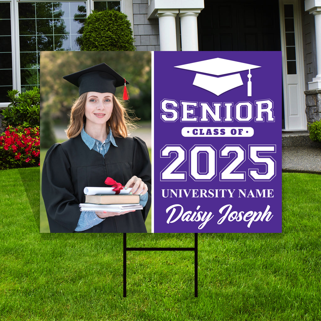 Personalized Graduation Yard Sign 2025 with Photo, 2025 Senior Grad Sign, Class of 2025, Custom Graduation 2025 Yard Sign with Metal H-Stake