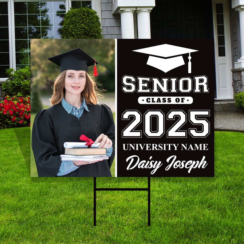 Personalized Graduation Yard Sign 2025 with Photo, 2025 Senior Grad Sign, Class of 2025, Custom Graduation 2025 Yard Sign with Metal H-Stake