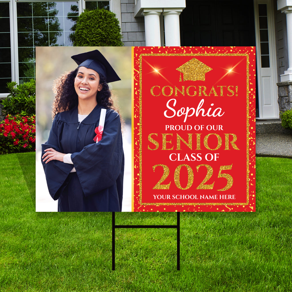 Personalized Graduation Yard Sign 2025 with Photo - Grad Sign, Class of 2025, Custom Graduation 2025 Yard Sign with Metal H-Stake