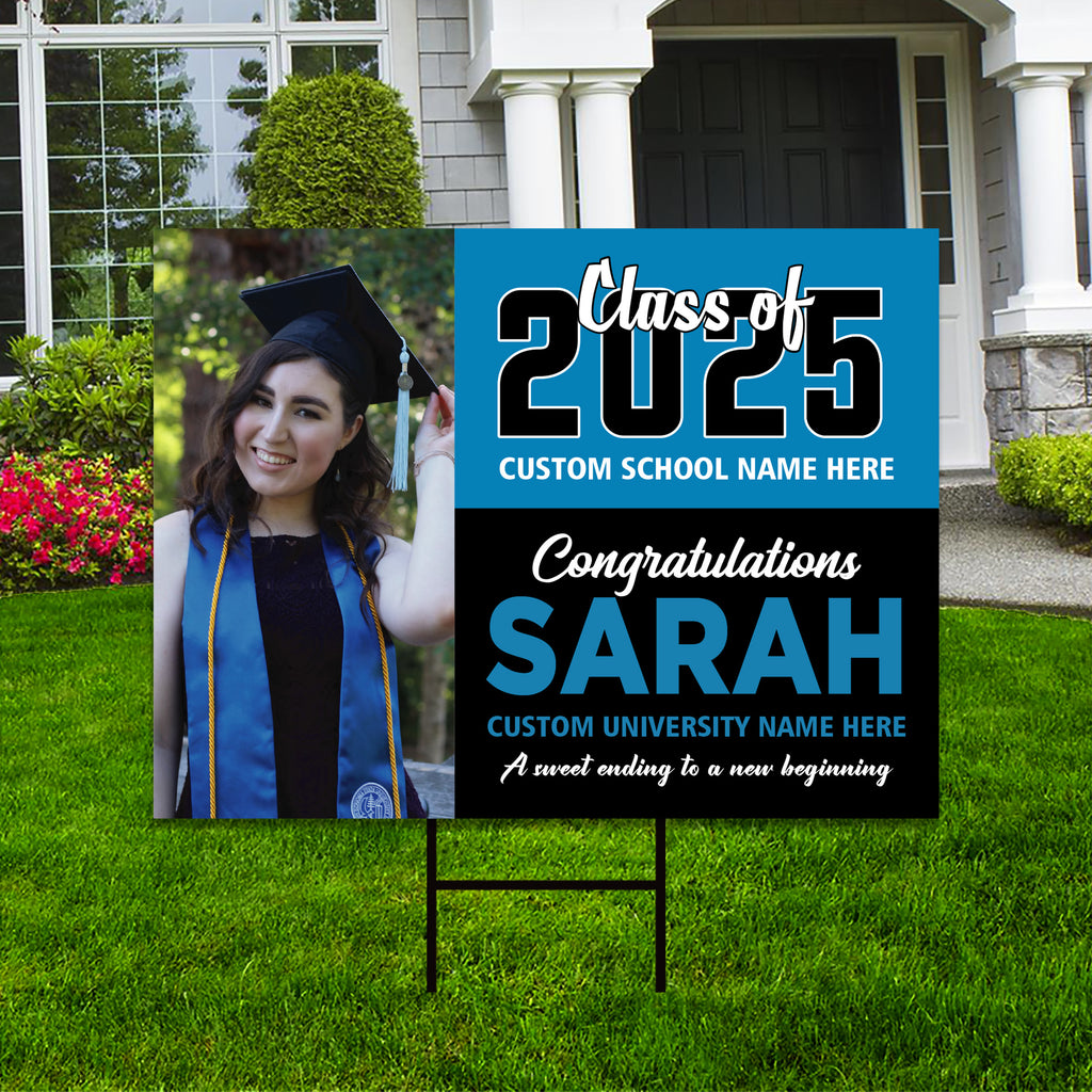 Personalized Graduation Yard Sign 2025 with Photo - Grad Sign, Class of 2025, Custom Graduation 2025 Yard Sign with Metal H-Stake