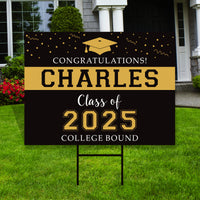 Personalized College Bound Yard Sign, College Bound Sign Logo, Custom Name Graduate College University Bound Yard Sign with Metal H-Stake