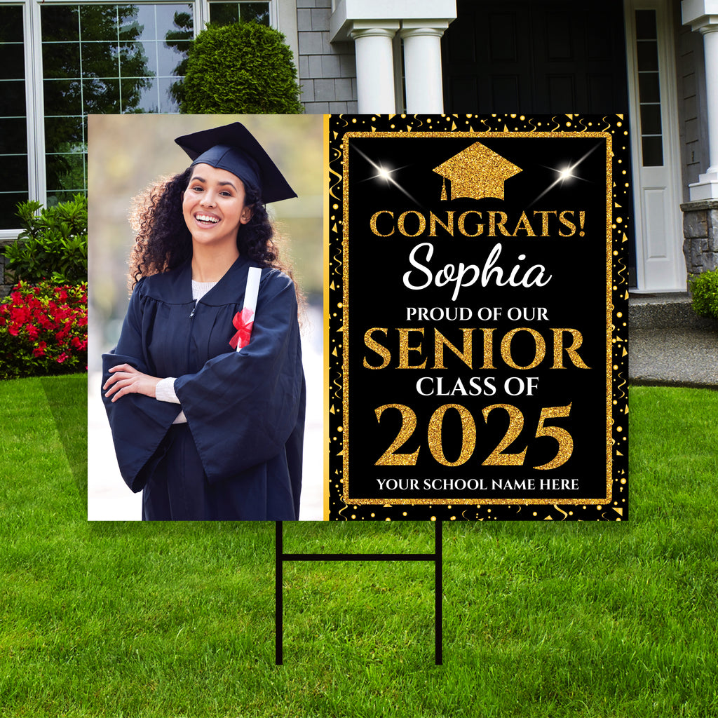 Personalized Graduation Yard Sign 2025 with Photo - Grad Sign, Class of 2025, Custom Graduation 2025 Yard Sign with Metal H-Stake