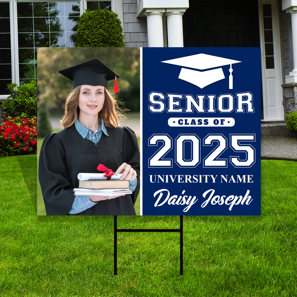 Personalized Graduation Yard Sign 2025 with Photo, 2025 Senior Grad Sign, Class of 2025, Custom Graduation 2025 Yard Sign with Metal H-Stake