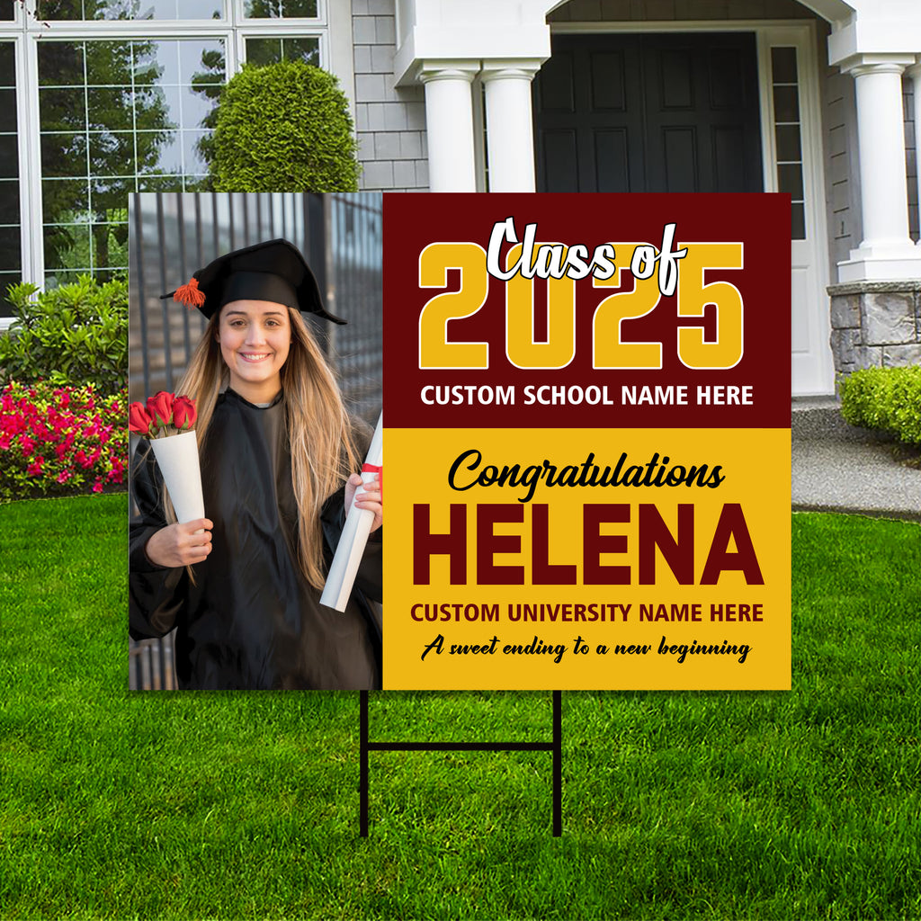 Personalized Graduation Yard Sign 2025 with Photo - Grad Sign, Class of 2025, Custom Graduation 2025 Yard Sign with Metal H-Stake