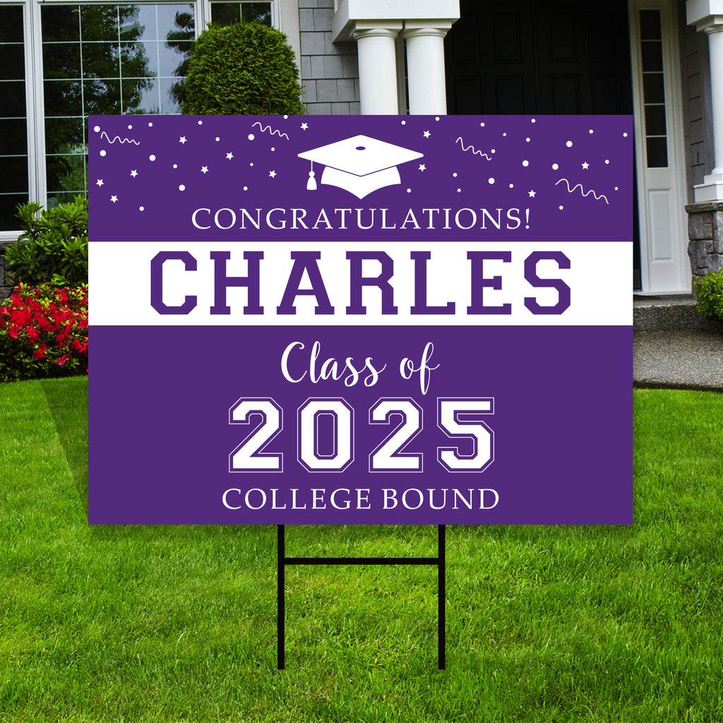 Personalized College Bound Yard Sign, College Bound Sign Logo, Custom Name Graduate College University Bound Yard Sign with Metal H-Stake