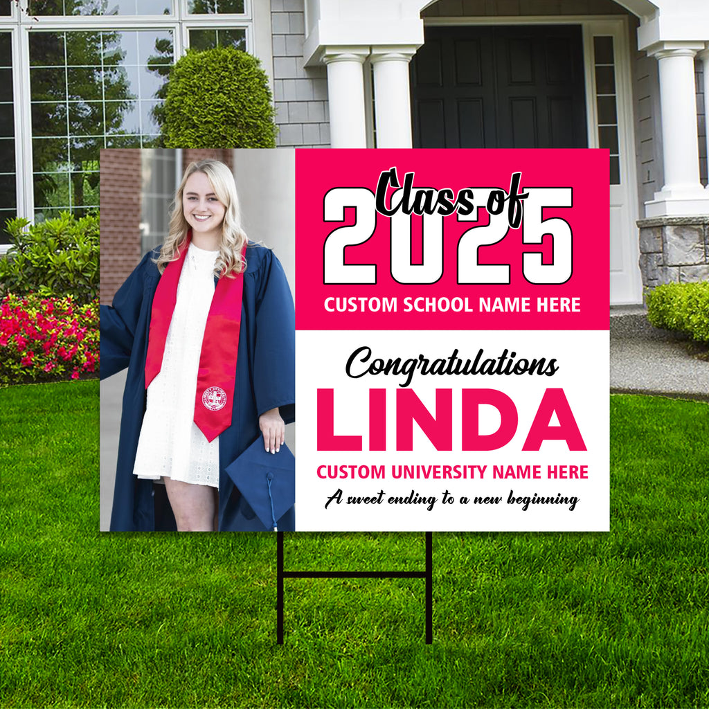 Personalized Graduation Yard Sign 2025 with Photo - Grad Sign, Class of 2025, Custom Graduation 2025 Yard Sign with Metal H-Stake