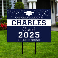 Personalized College Bound Yard Sign, College Bound Sign Logo, Custom Name Graduate College University Bound Yard Sign with Metal H-Stake