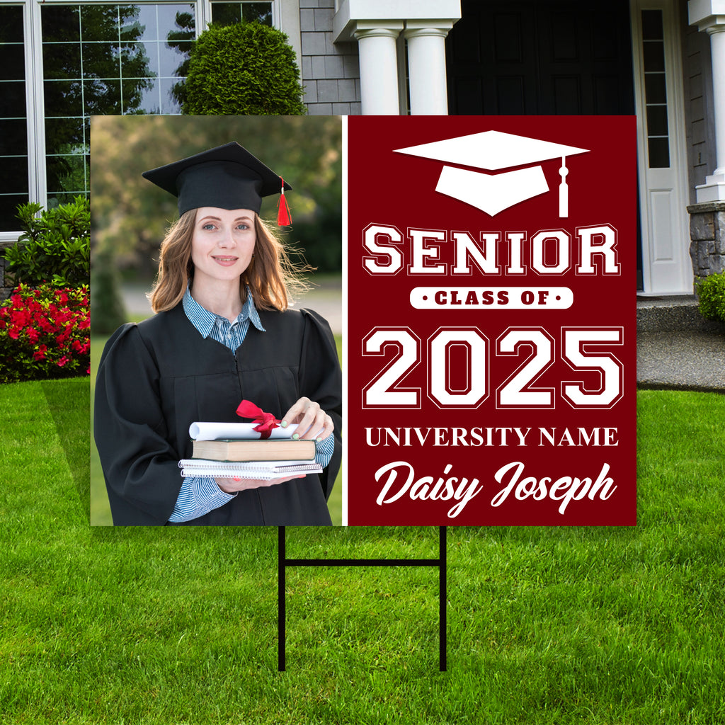 Personalized Graduation Yard Sign 2025 with Photo, 2025 Senior Grad Sign, Class of 2025, Custom Graduation 2025 Yard Sign with Metal H-Stake