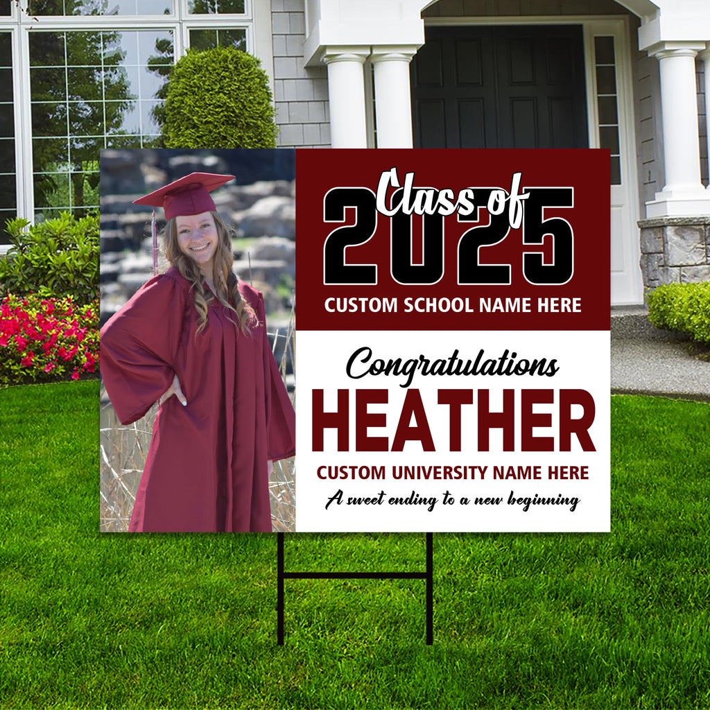 Personalized Graduation Yard Sign 2025 with Photo - Grad Sign, Class of 2025, Custom Graduation 2025 Yard Sign with Metal H-Stake