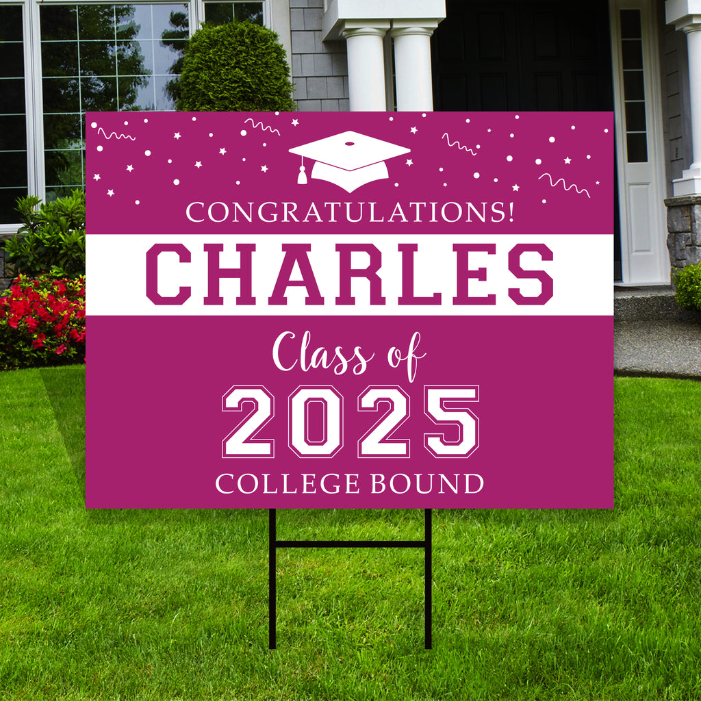 Personalized College Bound Yard Sign, College Bound Sign Logo, Custom Name Graduate College University Bound Yard Sign with Metal H-Stake