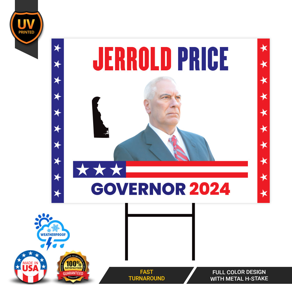 a political sign with a picture of a man on it