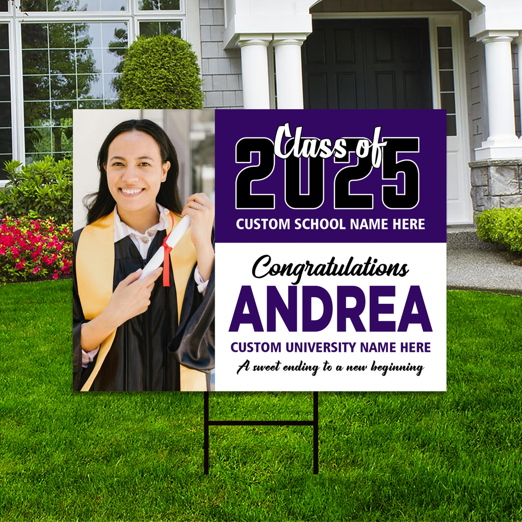 Personalized Graduation Yard Sign 2025 with Photo - Grad Sign, Class of 2025, Custom Graduation 2025 Yard Sign with Metal H-Stake