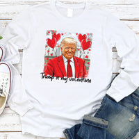 a white shirt with a picture of a man wearing a red suit