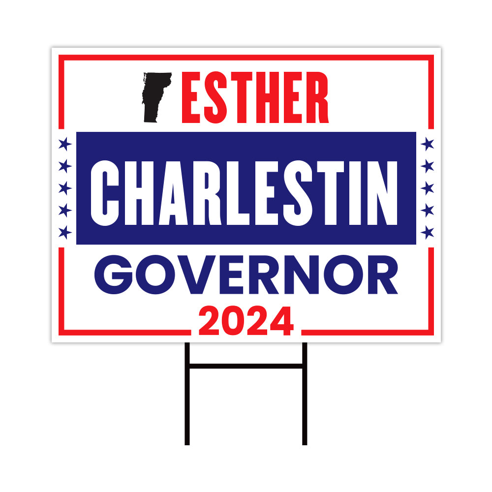 a political sign with the name of the town of charleston