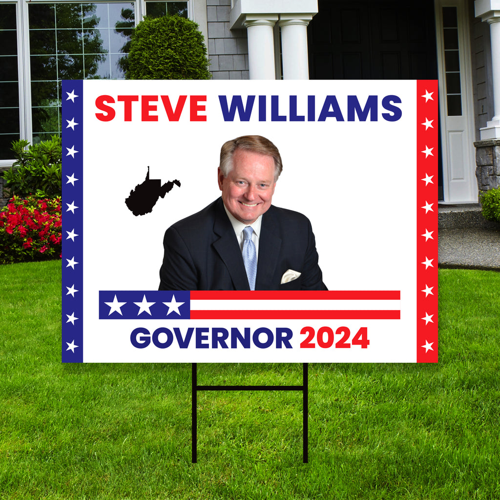 a political yard sign with a picture of steve williams