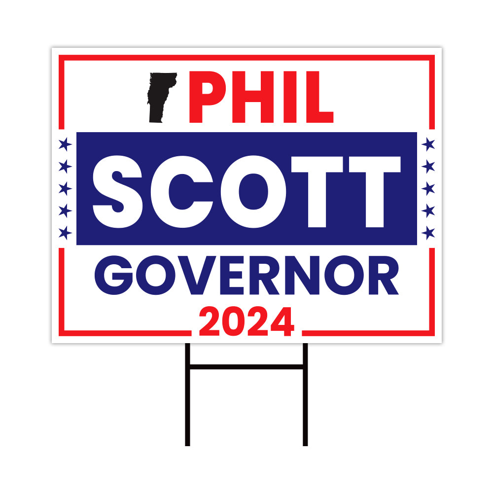 a political sign with the word scott in red, white and blue