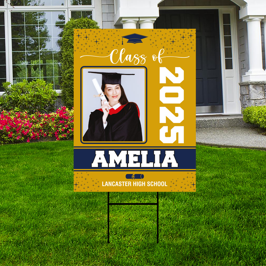 Personalized Graduation Yard Sign 2025 with Photo, 2025 Senior Grad Sign, Class of 2025, Custom Graduation 2025 Yard Sign with Metal H-Stake