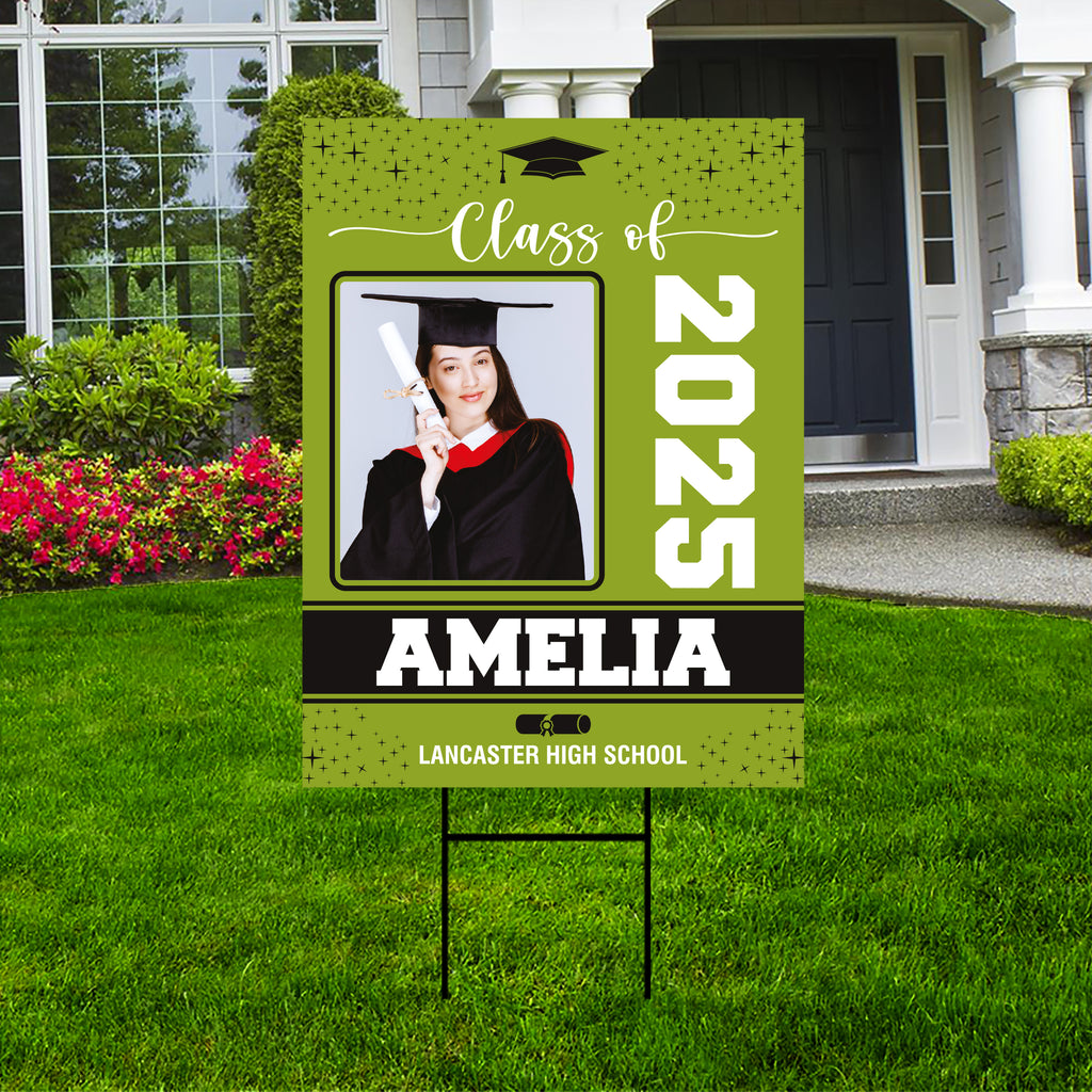 Personalized Graduation Yard Sign 2025 with Photo, 2025 Senior Grad Sign, Class of 2025, Custom Graduation 2025 Yard Sign with Metal H-Stake