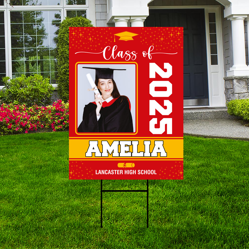 Personalized Graduation Yard Sign 2025 with Photo, 2025 Senior Grad Sign, Class of 2025, Custom Graduation 2025 Yard Sign with Metal H-Stake