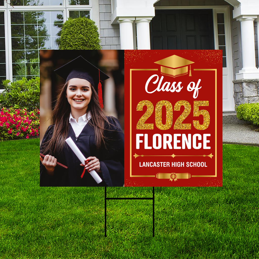 Personalized Graduation Yard Sign 2025 with Photo, 2025 Senior Grad Sign, Class of 2025, Custom Graduation 2025 Yard Sign with Metal H-Stake