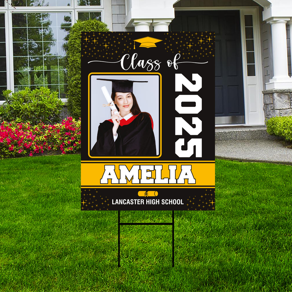 Personalized Graduation Yard Sign 2025 with Photo, 2025 Senior Grad Sign, Class of 2025, Custom Graduation 2025 Yard Sign with Metal H-Stake