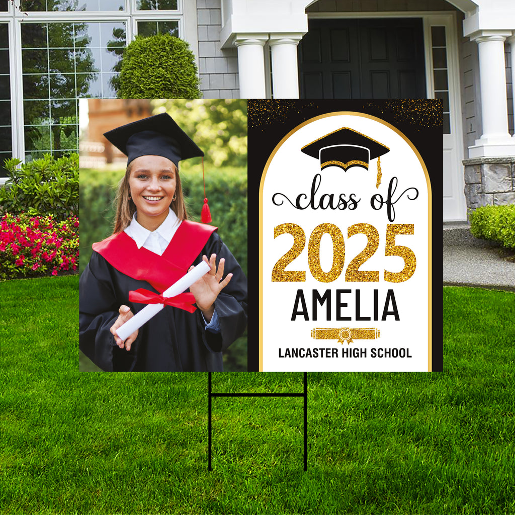 Personalized Graduation Yard Sign 2025 with Photo, 2025 Senior Grad Sign, Class of 2025, Custom Graduation 2025 Yard Sign with Metal H-Stake