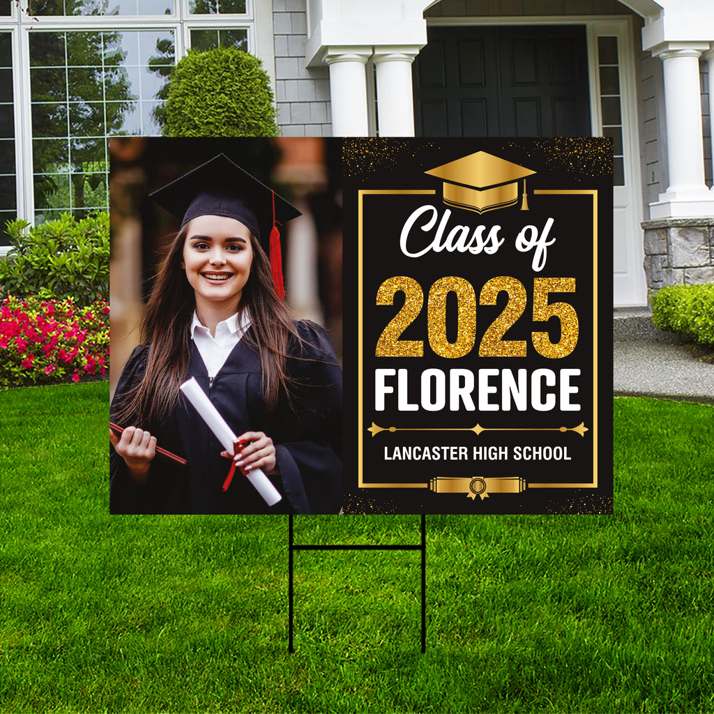 Personalized Graduation Yard Sign 2025 with Photo, 2025 Senior Grad Sign, Class of 2025, Custom Graduation 2025 Yard Sign with Metal H-Stake