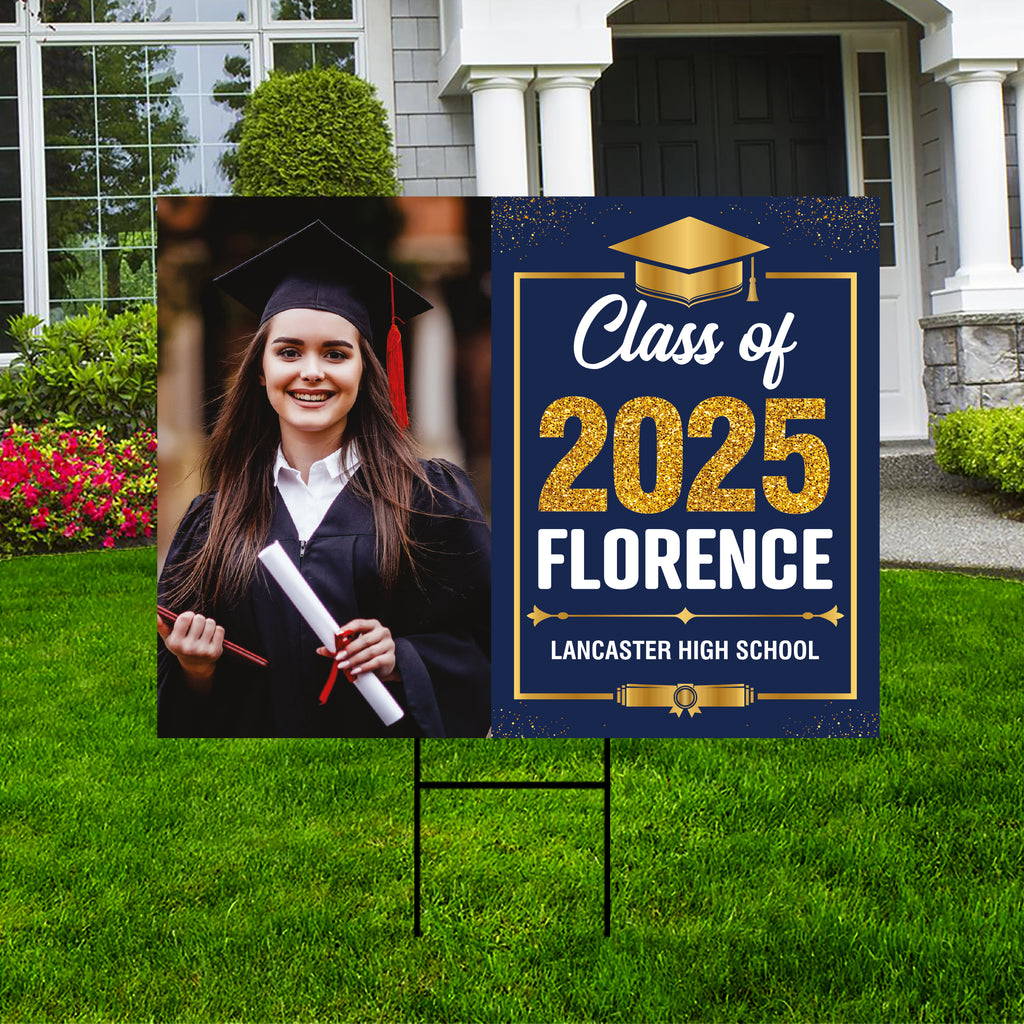 Personalized Graduation Yard Sign 2025 with Photo, 2025 Senior Grad Sign, Class of 2025, Custom Graduation 2025 Yard Sign with Metal H-Stake