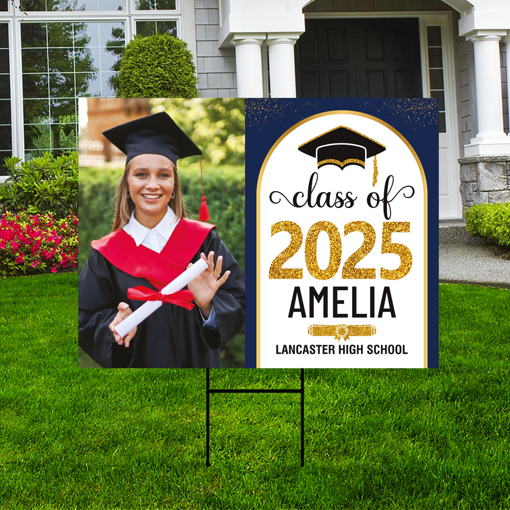 Personalized Graduation Yard Sign 2025 with Photo, 2025 Senior Grad Sign, Class of 2025, Custom Graduation 2025 Yard Sign with Metal H-Stake