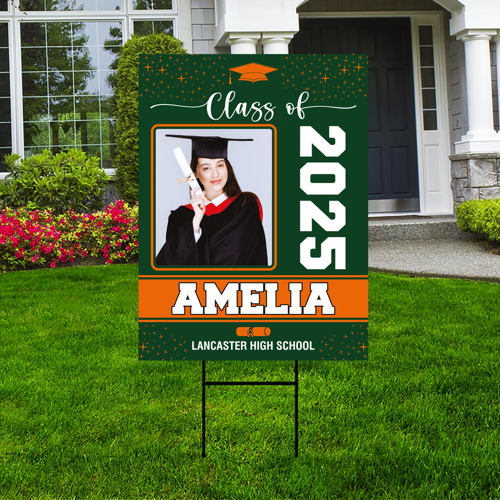 Personalized Graduation Yard Sign 2025 with Photo, 2025 Senior Grad Sign, Class of 2025, Custom Graduation 2025 Yard Sign with Metal H-Stake