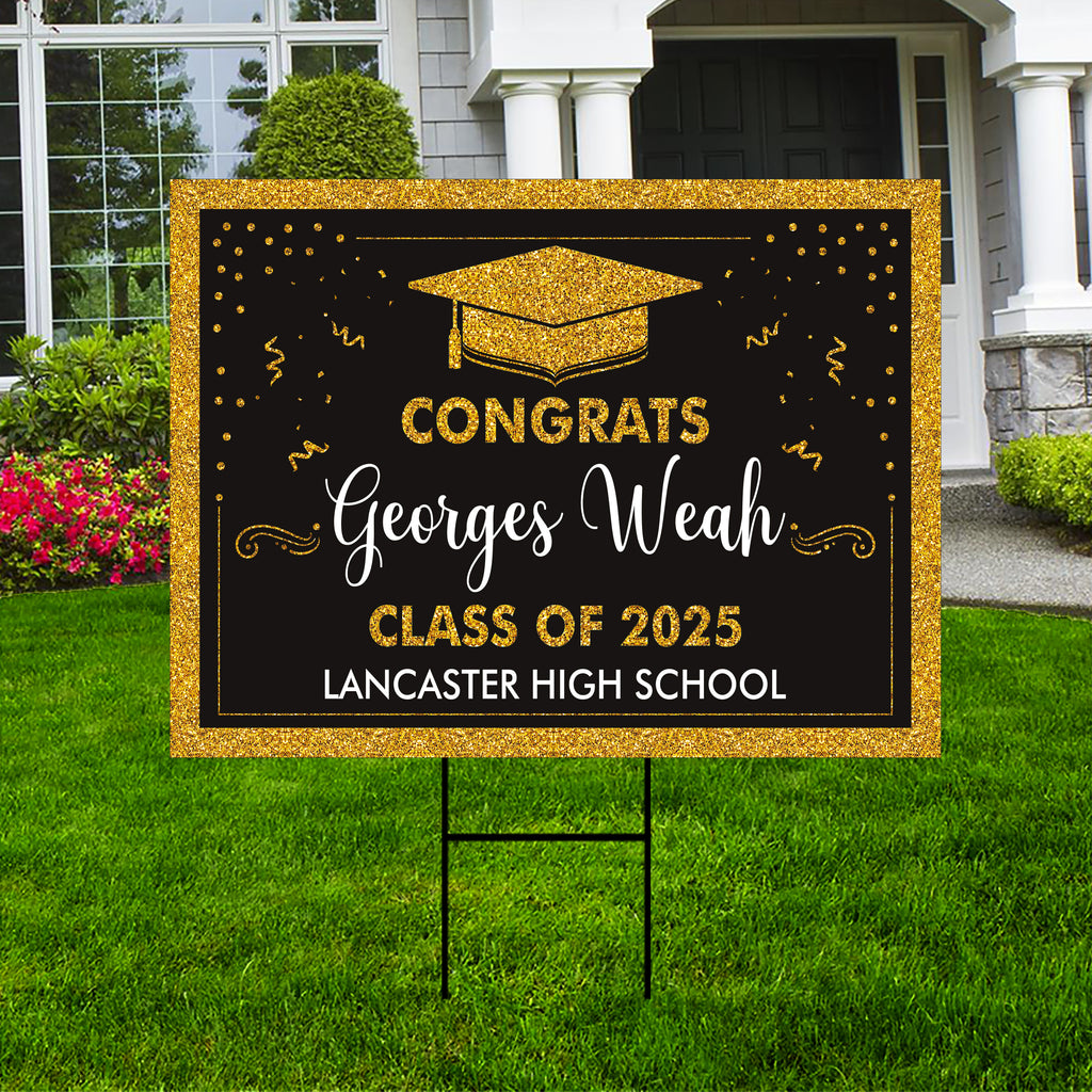 Personalized Graduation Yard Sign 2025 - Coroplast Grad Sign, Class of 2025 Sign, Custom Graduation 2025 Yard Sign with Metal H-Stake