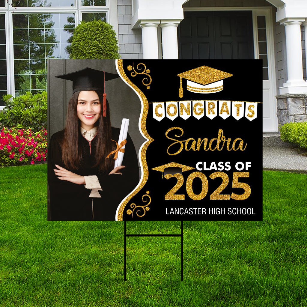 Personalized Graduation Yard Sign 2025 with Photo, 2025 Senior Grad Sign, Class of 2025, Custom Graduation 2025 Yard Sign with Metal H-Stake