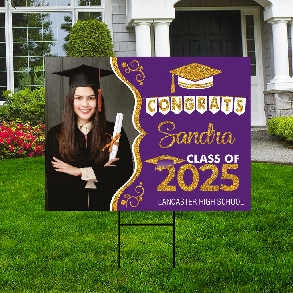 Personalized Graduation Yard Sign 2025 with Photo, 2025 Senior Grad Sign, Class of 2025, Custom Graduation 2025 Yard Sign with Metal H-Stake