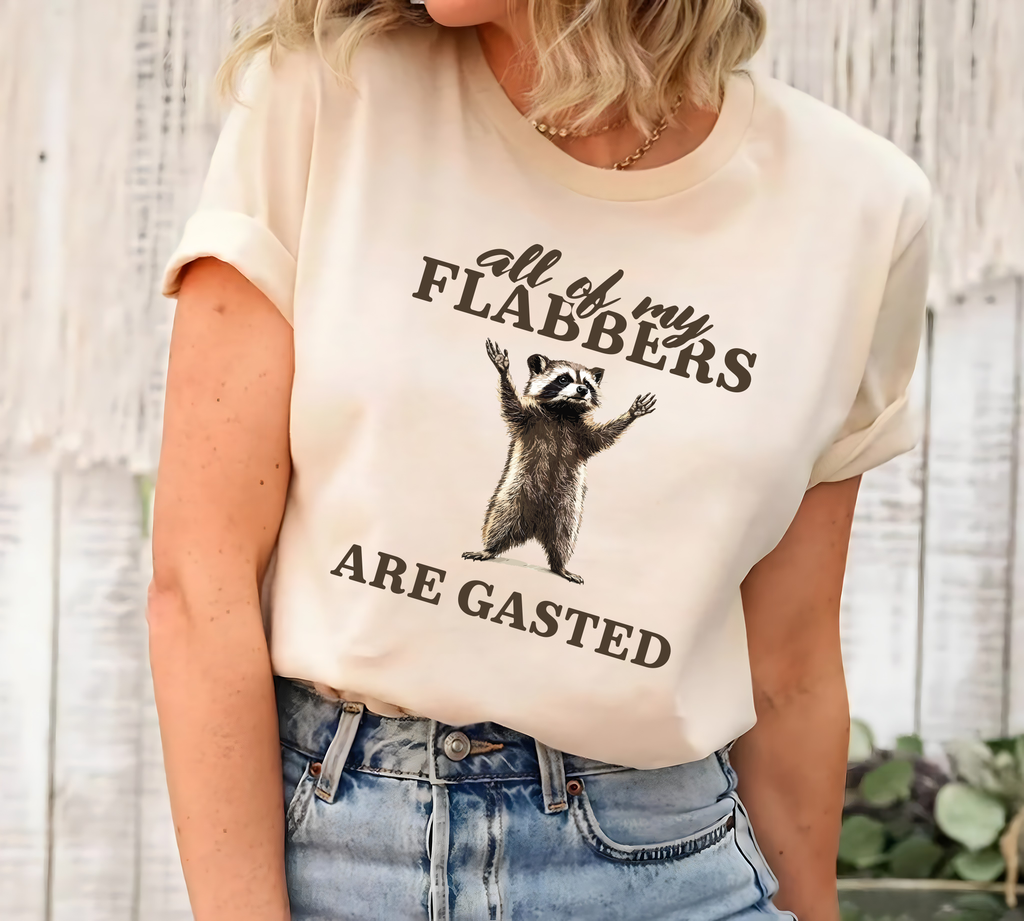 All of My Flabbers Are Gasted Short Sleeve T-Shirt, Funny Raccoon Shirt