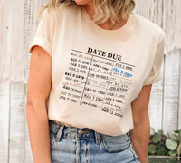 Library Card Due Date Short Sleeve T-Shirt, Library Card Shirt, Book Lover Shirt