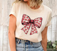 Coquette Valentine's Day Heart Bow Short Sleeve T-Shirt, Valentine's Day Bow Shirt