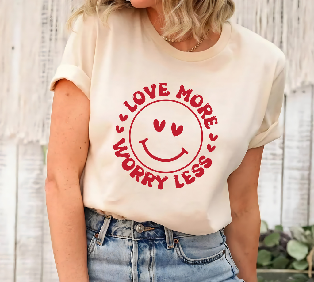 Valentine's Day Love Short Sleeve T-Shirt, Love More Worry Less Shirt