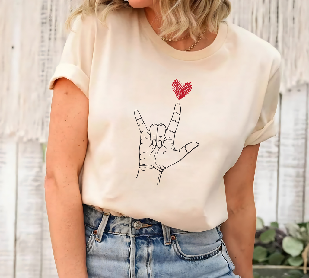 Valentine's Day I Love You ASL Short Sleeve T-Shirt, Heart Hand Sign Shirt