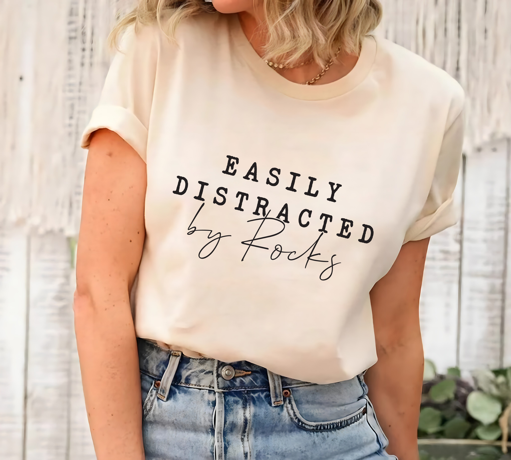 Easily Distracted By Rocks Short Sleeve T-Shirt, Funny Geologist T-Shirt