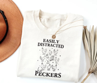 Easily Distracted By Peckers Short Sleeve T-Shirt, Funny Chicken T-Shirt