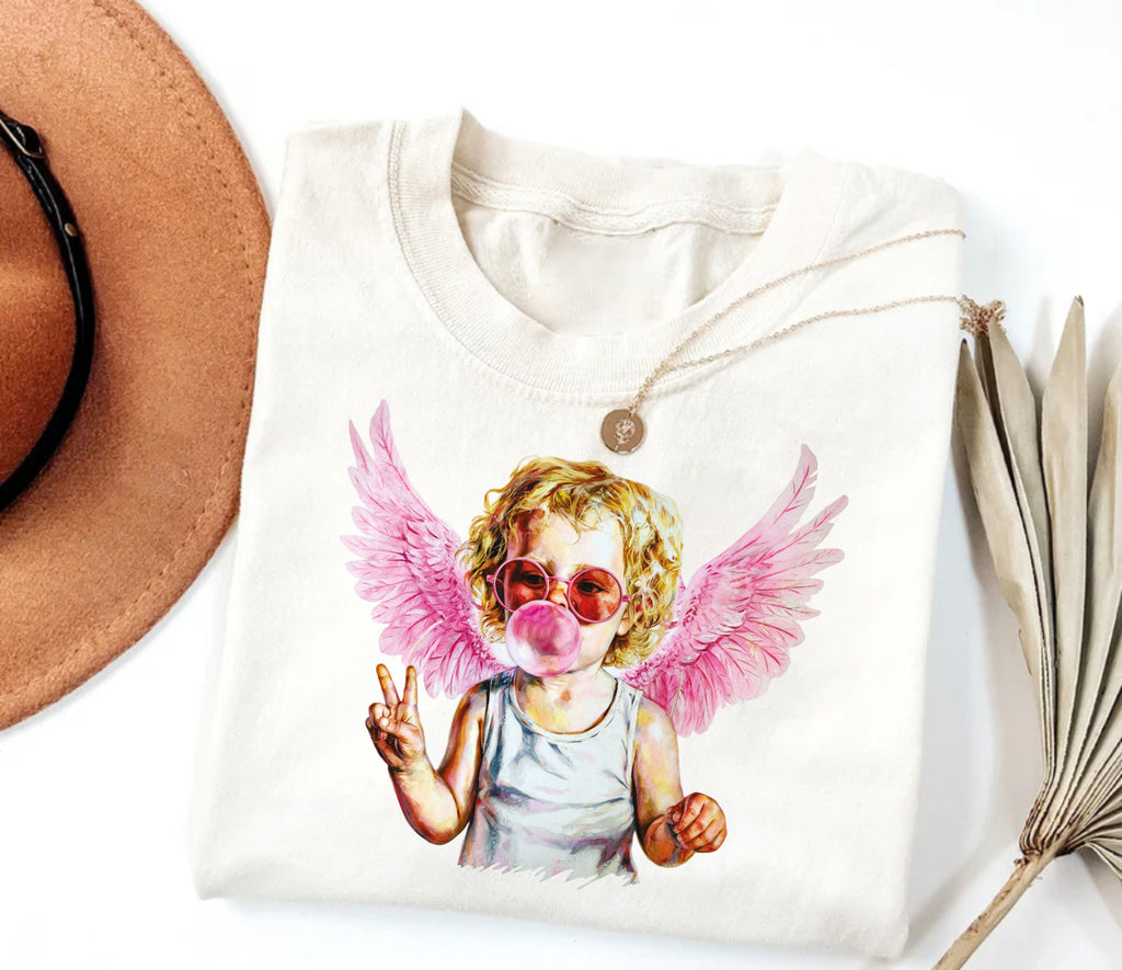 Blowing Bubble Cupid Short Sleeve T-Shirt, Valentine's Day T-Shirt