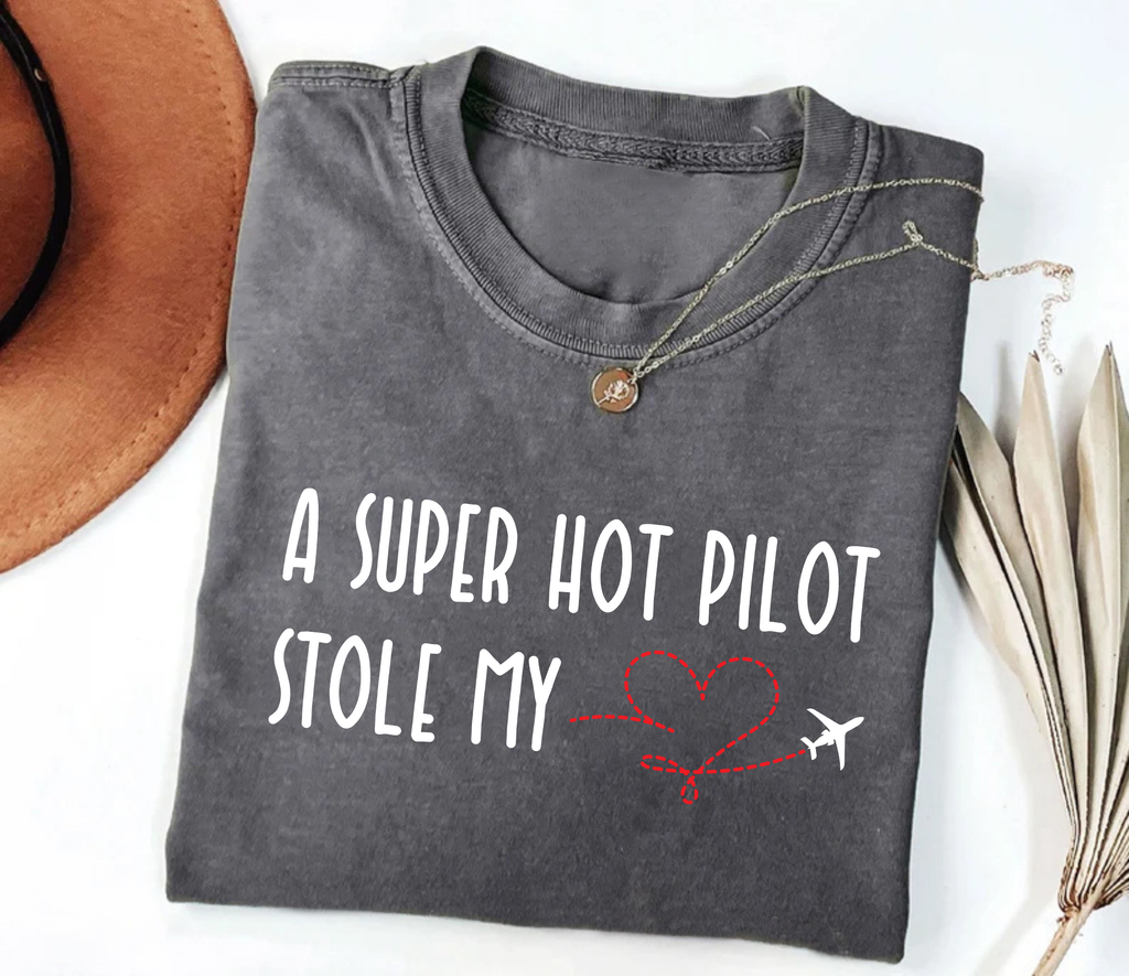 A Super Hot Pilot Stole My Heart Short Sleeve T-Shirt, Pilot Girlfriend Shirt, Pilot Wife Shirt