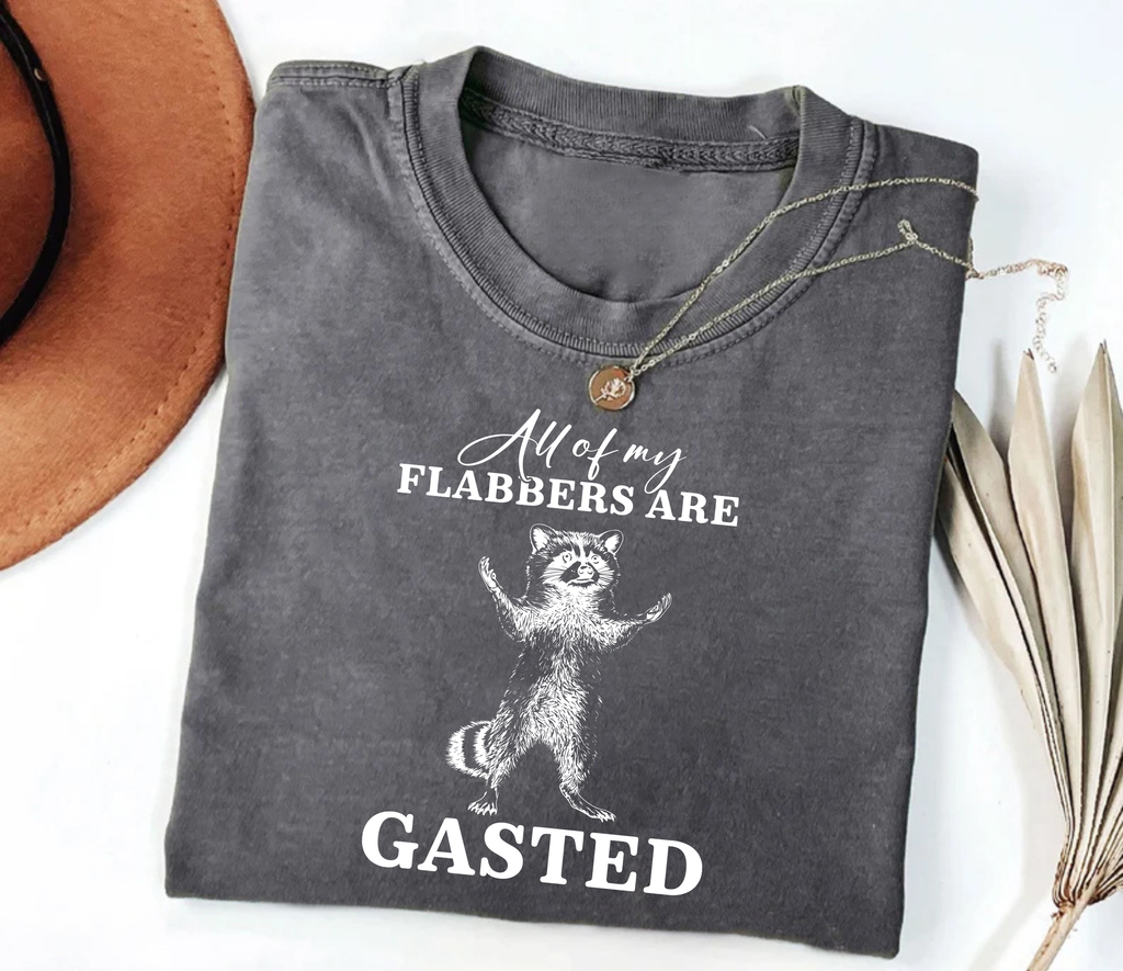 All of My Flabbers Are Gasted Short Sleeve T-Shirt, Funny Raccoon Shirt