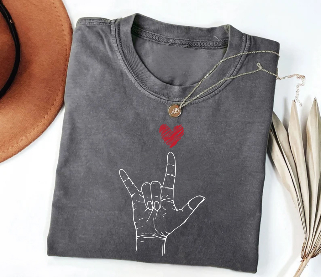 Valentine's Day I Love You ASL Short Sleeve T-Shirt, Heart Hand Sign Shirt