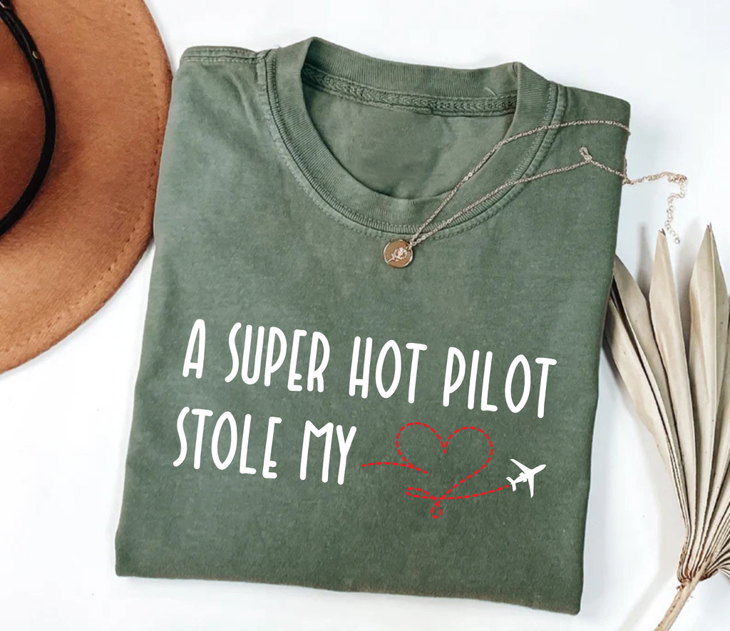 A Super Hot Pilot Stole My Heart Short Sleeve T-Shirt, Pilot Girlfriend Shirt, Pilot Wife Shirt