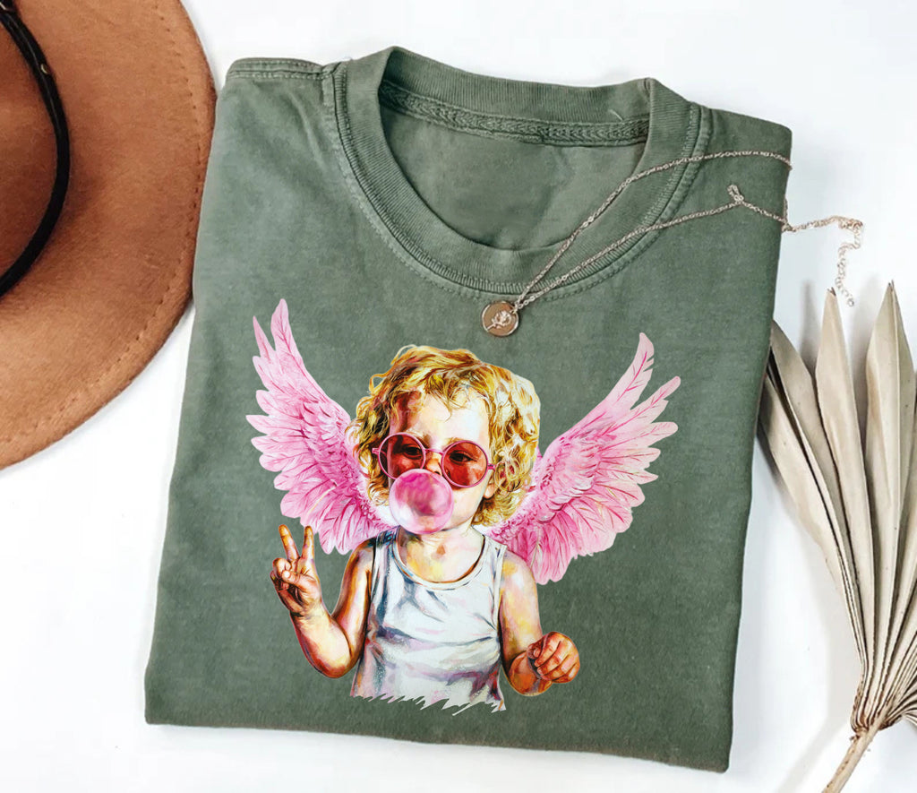 Blowing Bubble Cupid Short Sleeve T-Shirt, Valentine's Day T-Shirt