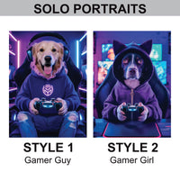 Custom Gamer Pet Portrait, Personalized Dog or Cat Painting, Gaming Gifts for Men Boyfriend Husband Son Dog Dad, Gaming Room Wall Art Poster