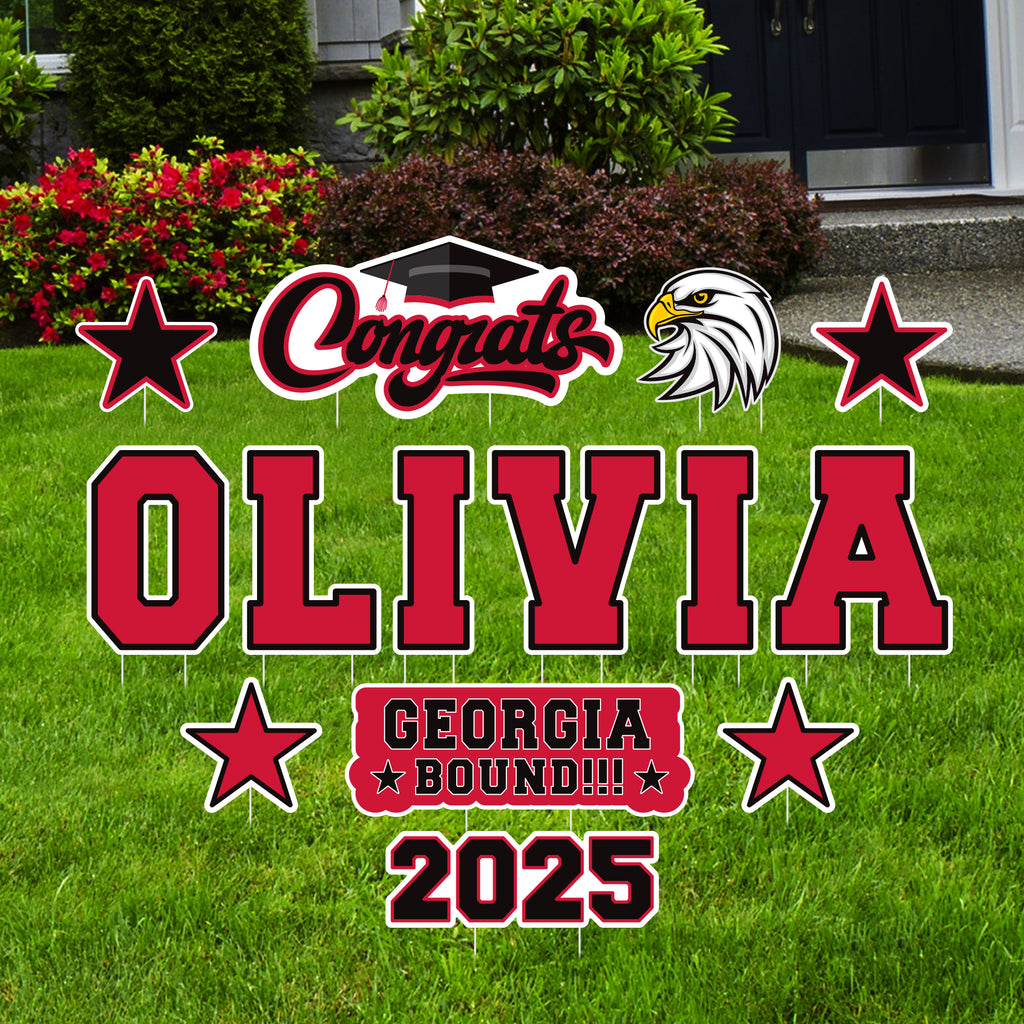 Personalized Graduation Yard Sign Letters 18", Custom Mascot College Bound Yard Cutouts, Graduate University Bound Yard Decor with Stakes