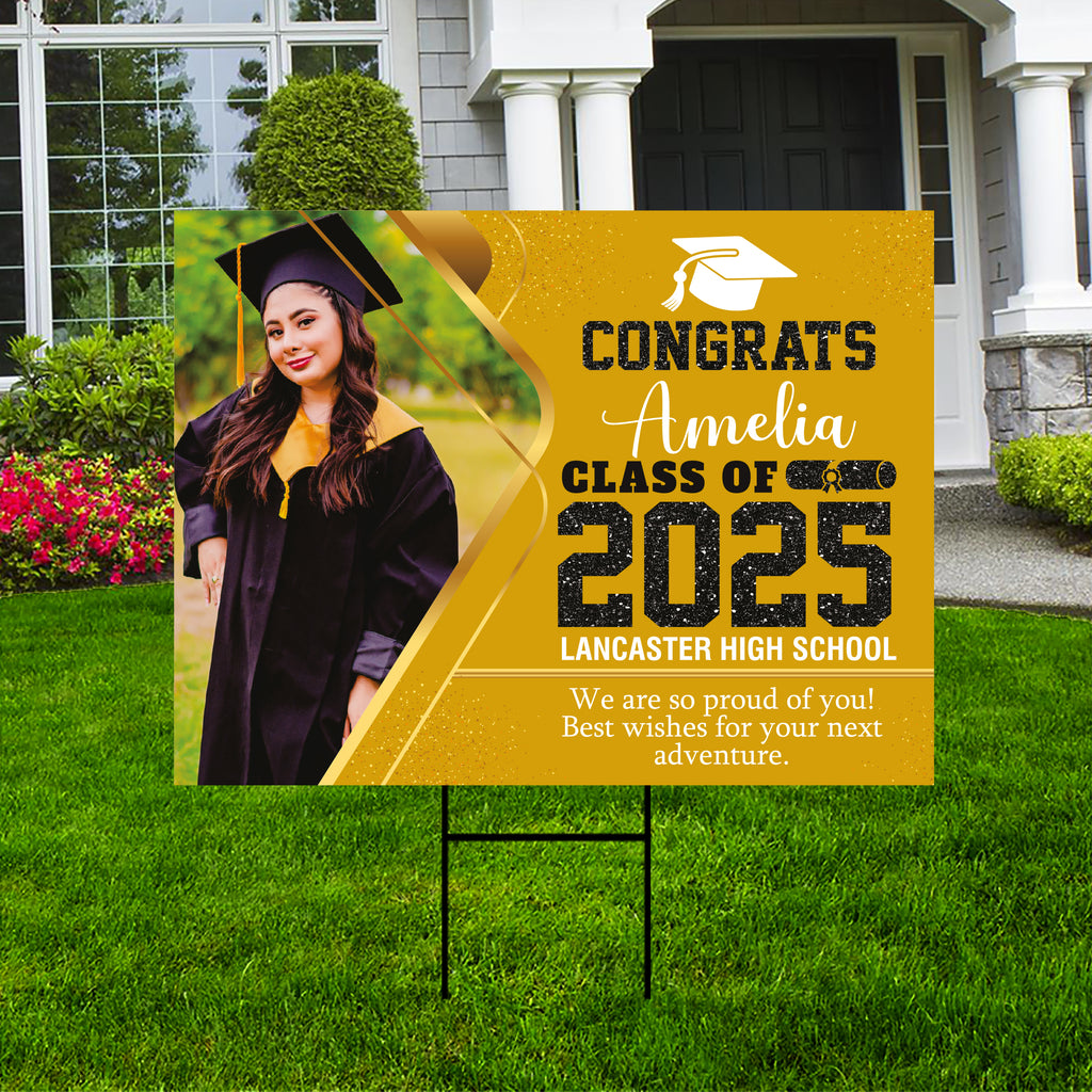 Personalized Graduation Yard Sign 2025 with Photo - Grad Sign, Class of 2025, Custom Graduation 2025 Yard Sign with Metal H-Stake