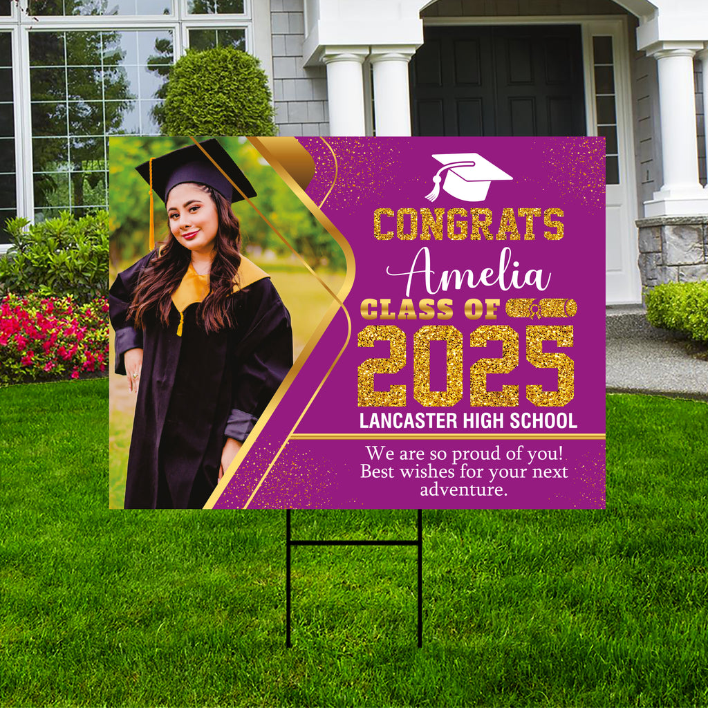 Personalized Graduation Yard Sign 2025 with Photo - Grad Sign, Class of 2025, Custom Graduation 2025 Yard Sign with Metal H-Stake